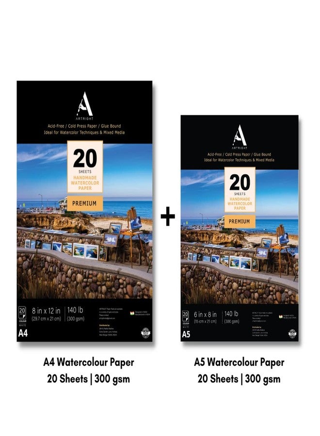 ArtRight Watercolour Paper Combo of A4 (20 Sheets) & A5 (20 Sheets) Handmade Acid Free Watercolor Papers for Watercolor, Acrylic, Ink and Mixed Media - Image 2